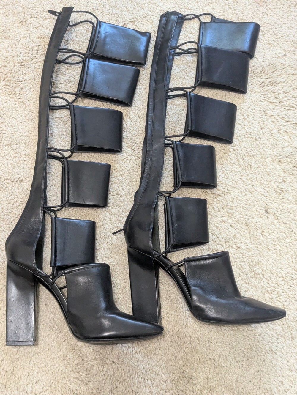 Alexander Wang Black Strappy Gladiator Knee-High Heeled Boots - Picture 3 of 14